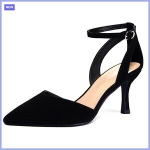 Pointed Toe Ankle Strap Pumps with Memory Foam Insole Low Heels